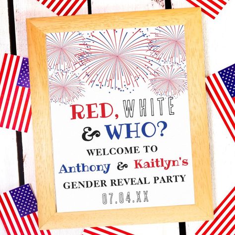 Red, White & Who? 4th Of July Gender Reveal Party Poster 4th Of July Gender Reveal, Party Welcome Sign, Party Sign, Party Poster, Reveal Party, Kids Nursery Decor, Wedding Memorial, Kids Stationery, Free Birthday Invitations