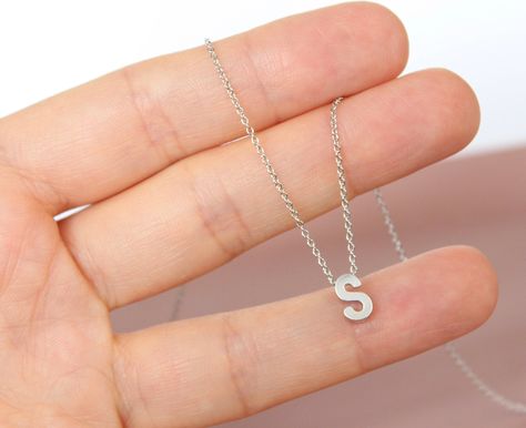 Initial Necklace Silver PERSONALIZED Necklace with Silver Plated Chain and Tiny Silver Plated Initial-Letter Charm. The listing is for ONE alphabet Necklace. For a minimal look!! This is a beautiful dainty necklace, so cute and delicate, you can wear it alone or stack it with your other necklaces!! If you want 4 or more necklaces contact me for a discount!! ✪ Silver Plated Delicate Chain. Length 16.5''/42cm or ask me for other size ✪ Matt Silver Plated Tiny Initial-Letter. 5mm*7mm. Make you cust S Initial Necklace Silver, Letter Charm Necklace, Initial Necklace Silver, Initial S, Alphabet Charm, Monogram Bracelet, Alphabet Necklace, Christmas Gifts For Sister, Bracelet Initial