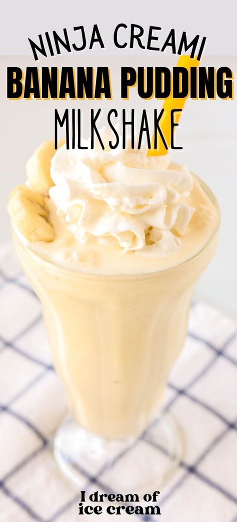 Banana Pudding Shake, Ninja Creami Milk Shakes, Ninja Creami Shake Recipes, Ninja Milkshake Recipe, Ninja Creami Smoothie Recipe, Ninja Creami Protein Shake Recipes, Easy Recipes Ninja Creami, Ninja Creami Milkshake Recipe, Ninja Creami Smoothie