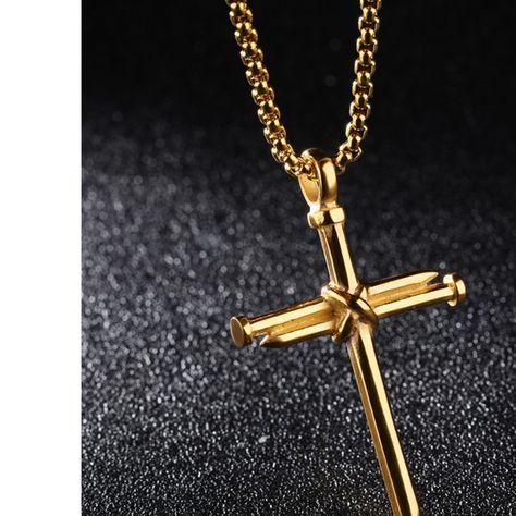 Mens Jewelry Stainless Steel Rope & Nail Cross Pendant Necklace #AD