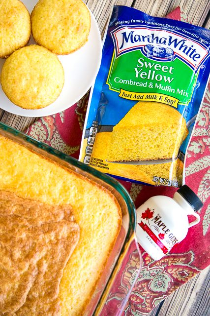 Sweet Maple Cornbread - CRAZY good!! Cake mix, Martha White Sweet Yellow Cornbread Mix, eggs, water, oil and real Maple Syrup. Makes a ton! Great for potlucks and the holidays! Everyone went back for seconds. SO good! Maple Syrup Cornbread Recipe, Martha White Cornbread Recipe, Martha White Buttermilk Cornbread Recipe, Jiffy Corn Muffin Mix Recipes Spoon Bread, White Cornbread, Maple Cornbread, Corn Bread Using Yellow Corn Meal, Corn Bread Muffins With Real Corn, Yellow Cornbread