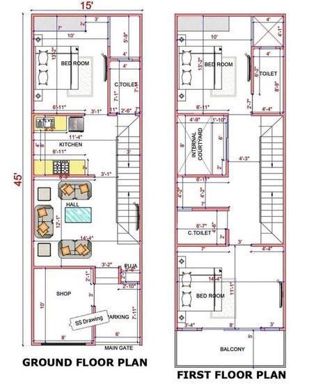 Sustainable Drawing, Smart House Plans, Budget House Plans, 20x40 House Plans, Narrow House Plans, 2bhk House Plan, Indian House Plans, Smart House, Little House Plans