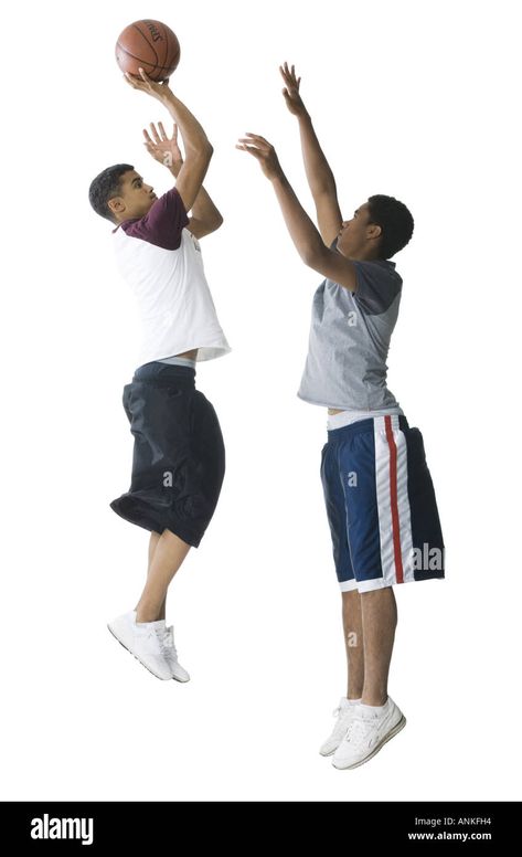 Download this stock image: Profile of a teenage boy and a young man playing basketball - ANKFH4 from Alamy's library of millions of high resolution stock photos, illustrations and vectors. People Playing Basketball, People Reference, Basketball Moves, People Cutout, Basketball Photos, Basketball Shooting, Photography Themes, College Stuff, Artwork Ideas