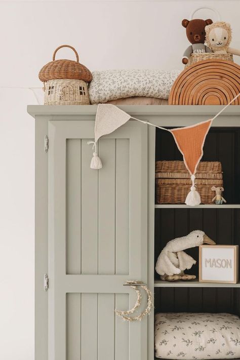 Antique Nursery Decor, Mushroom Basket, Antique Nursery, Antique Wardrobe, Olli Ella, Baby Room Organization, Toddler Girl Room, Baby Room Inspiration, Nursery Room Inspiration