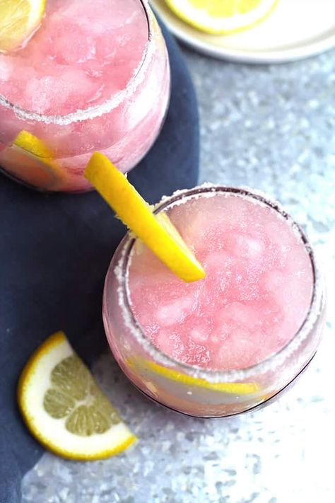 Pink Lemonade Vodka Slush is the perfect large batch summer cocktail. Combining frozen concentrate with fresh lemon juice, soda, and vodka makes this one a big-time repeat! | suebeehomemaker.com | #pinklemonade #vodkaslush Lemonade And Vodka, Pink Lemonade Vodka Slush, Vodka Slush Recipe, Vodka Slushies, Pink Lemonade Vodka, Pink Vodka, Vodka Slush, Frozen Pina Colada, Slush Recipes