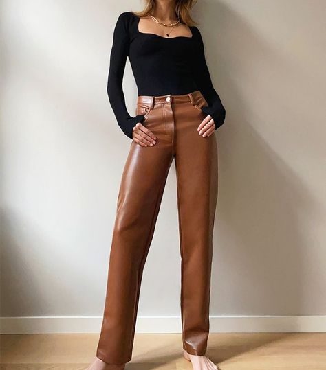 Aritzia Wilfred Melina Pants Wilfred Melina Pant, Aritzia Melina Pant, Leather Pants Style, Melina Pants, Faux Leather Outfits, Melina Pant, Leather Pants Outfit, Aritzia Pants, Fitted Turtleneck