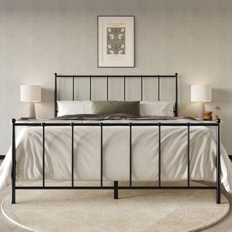 Makaelyn Metal Open-Frame Bed King Spindle Bed Frame, Toddler Metal Bed Frame, King Bed Frame Metal, Black Metal Bed Frame Bedroom Ideas, Townhouse Upgrades, Metal Bed Frame Bedroom Ideas, Metal King Bed, Realistic Bedroom, Platform Bed Black