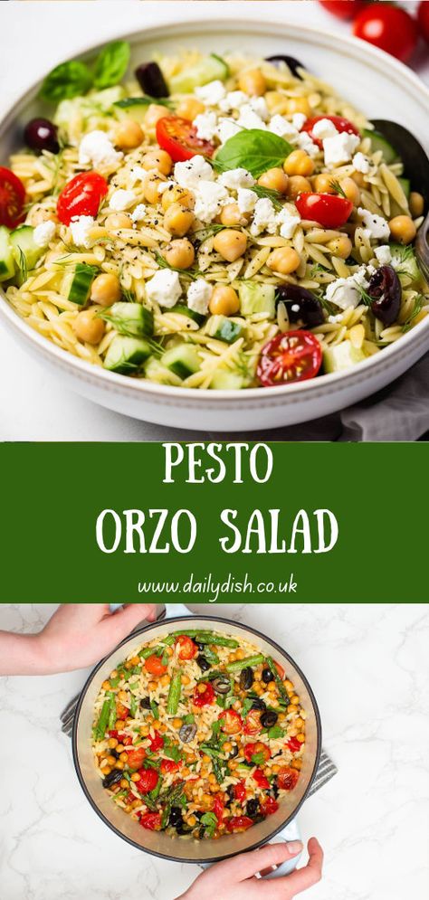 Pesto Orzo Salad Veggie Orzo Salad, Pesto Orzo Salad, Easy Vegan Salad, Veggie Orzo, Pesto Orzo, Packed Salad, Make Pesto, Homemade Pesto Sauce, Vegan Summer Recipes