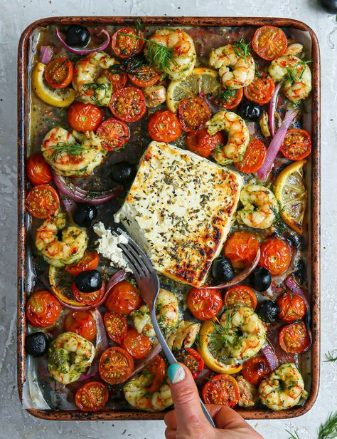 Feta Bruschetta, Mediterranean Appetizers, Pesto Shrimp, Shrimp Toast, Baked Feta, Baked Tomatoes, One Dish Dinners, Baked Shrimp, Tomato Pesto