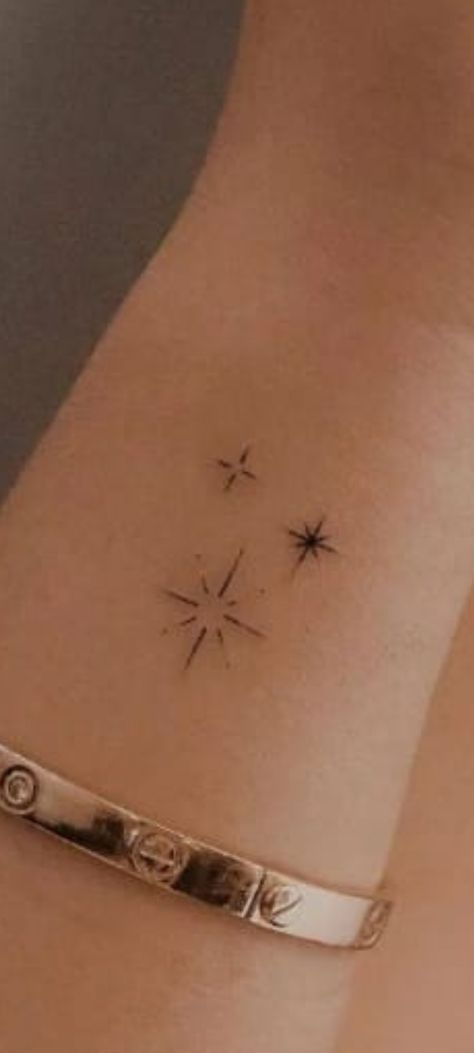 Memorial Star Tattoos, Sparkly Star Tattoo, Female Wrist Tattoos Ideas, Stars On Wrist Tattoo, Twinkle Star Tattoo, Tiny Star Tattoo, Northern Star Tattoo, Morning Star Tattoo, 3 Stars Tattoo