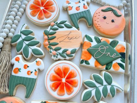 Aperol Spritz Cookies, Little Cutie Baby Shower Cookies, Royal Icing Sugar, Orange Baby Shower, Orange Cookies, Spritz Cookies, Happy First Birthday, Frame Ideas, Baby Shower Cookies