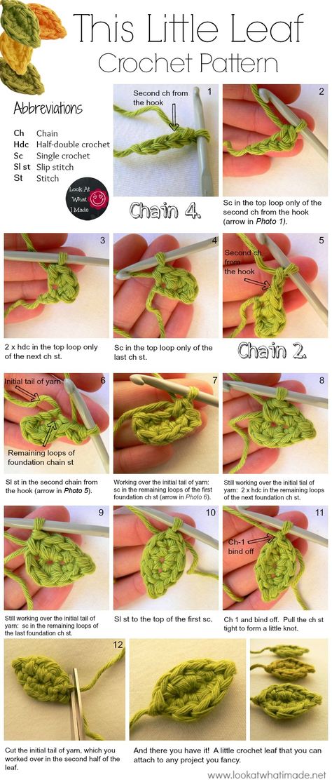 Leaf Crochet, Pola Amigurumi, Crochet Leaves, Crochet Design Pattern, Crochet Simple, Pola Sulam, Fun Crochet Projects, Crochet Diy, Crochet Flower Patterns