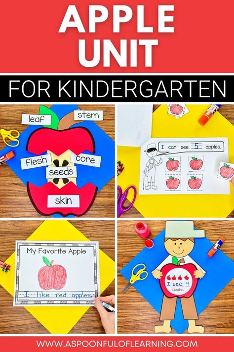 Apple Thematic Unit Kindergarten, All About Apples Kindergarten, Apples In Kindergarten, September Crafts For Kindergarten, Apple Craft Kindergarten, Apples Kindergarten, Apple Literacy Activities, Apples Unit Kindergarten, Apple Theme Kindergarten