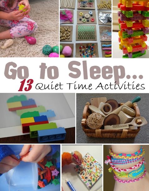 Go to sleep...13 Quiet time activities. Good for the older kids when baby is having a nap. Time Activity, Quiet Time Activities, Quiet Activities, Calming Activities, Activities For Children, Time Activities, Toddler Fun, Activities To Do, Quiet Time