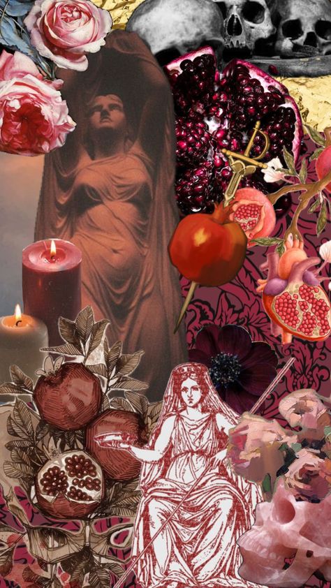 #greekmythology #greekgoddess #persephone #persephoneaesthetic Persephone Sleeve Tattoo, Gn Story, Pomegranate Theory, Persephone Aesthetic Wallpaper, Persephone Alter, Hellenistic Paganism, Hades Altar, Persephone Core, Persephone Wallpaper