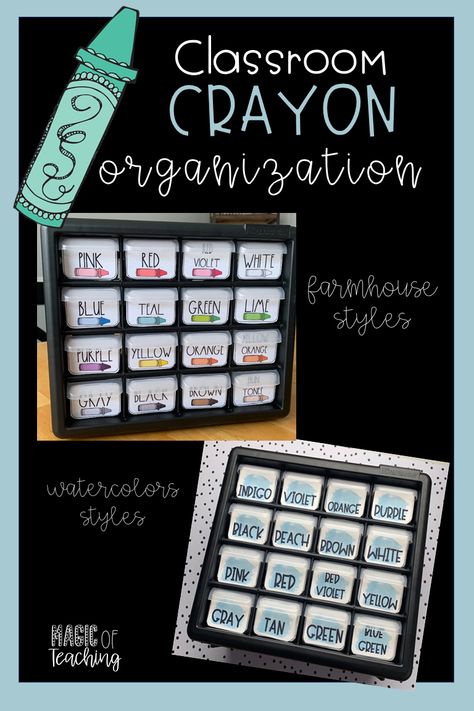 Colored Pencil Organization Classroom, Crayon Storage Ideas Classroom, Crayon Storage Classroom, Classroom Crayon Organization, Crayon Organization Classroom, Crayon Storage Ideas, Classroom Supply Organization, Crayon Classroom, Watercolor Styles