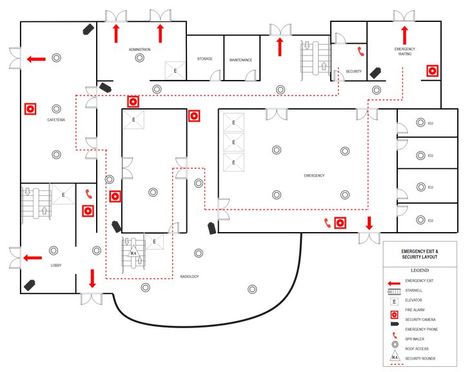 Emergency Exit Plan | EdrawMax Free Editable Template Fire Escape Plan, Emergency Evacuation Plan, Evacuation Plan, Modern Floor Plans, Architecture Presentation Board, Interior Design Drawings, Architecture Design Sketch, Escape Plan, Architecture Collage