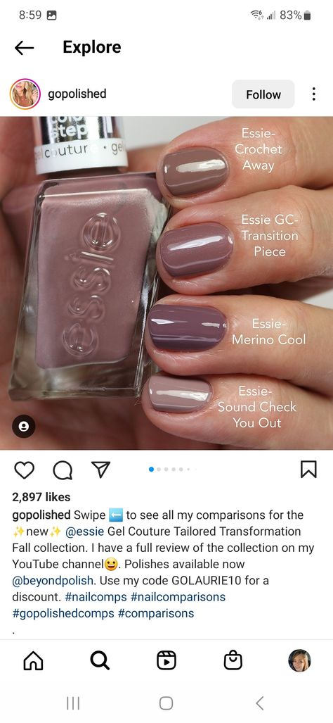 Essie Merino Cool, Essie Chinchilly, Essie Gel Couture, Essie Gel, Gel Couture, Nail File, Essie, Makeup Nails, Nail Colors