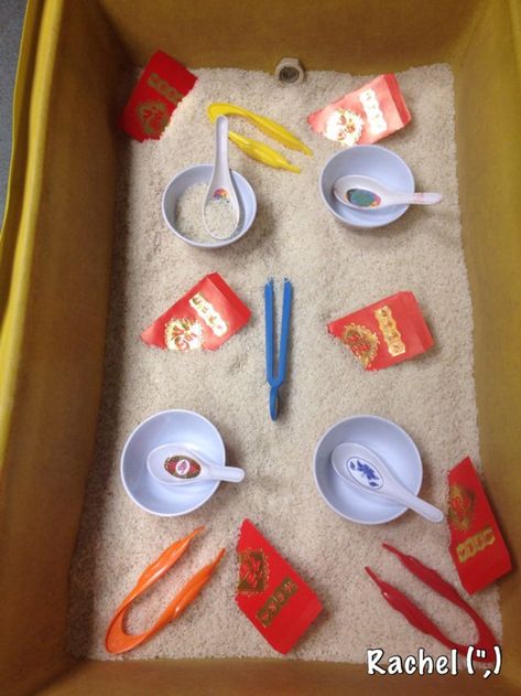 Chinese New Year Kids, Chinese New Year Crafts For Kids, Sensory Tray, Chinese New Year Activities, Tuff Spot, Chinese Crafts, Chinese New Year Crafts, Eyfs Activities, New Years Activities