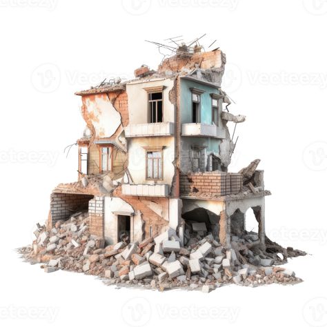 Destroyed building after earthquake isolated on transparent background - Demolished building. Destroyed Building, Apocalypse Art, Free Png, Transparent Background, Royalty, Royalty Free, This Is Us, Illustrations, Graphic Design