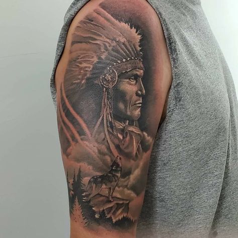 Native American tattoo Native American Shoulder Tattoo, Indian Tattoos, Native American Tattoo, Biker Clubs, Indian Tattoo, Tattoo Sleeve, Rose Tattoo, Shoulder Tattoo, Sleeve Tattoos