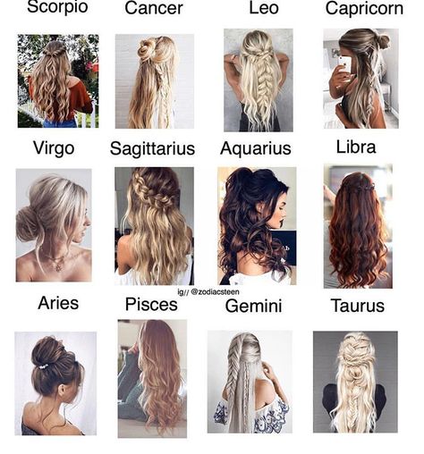 cute zodiac hair styles Hair Zodiac Signs, Gemini Hair Styles, Libra Hairstyles, Zodiac Signs Hair, Aquarius Hairstyles, Sagittarius Hair, Zodiac Signs Hairstyles, Zodiac Sign Hairstyles, Hairstyles Zodiac Signs