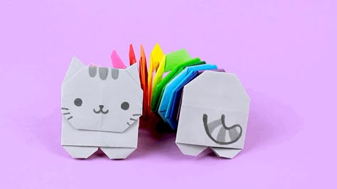 Paper Cat Craft Tutorial, How To Make A Cat, Cute Halloween Cards Diy, Paper Cat Craft, Cat Diy Crafts, Halloween Cards Diy, Paper Rainbow, Paper Mobile, Diy Tumblr