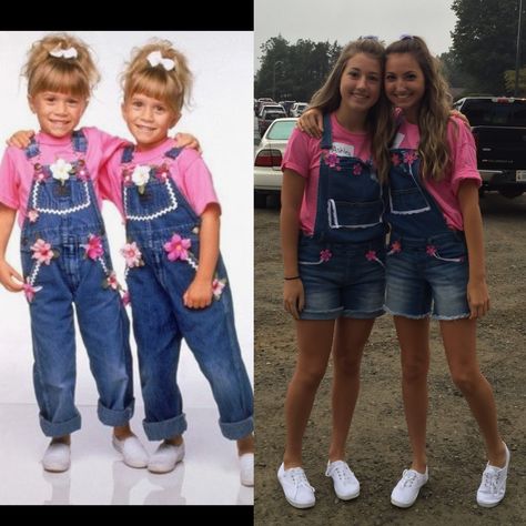 Mary-Kate and Ashley diy costume Twin Costume Ideas, Twin Halloween, Spirit Week Outfits, Twin Halloween Costumes, Twin Day, Halloween Costumes For Teens Girls, Bff Halloween Costumes, Best Friend Halloween Costumes, Halloween Coustumes