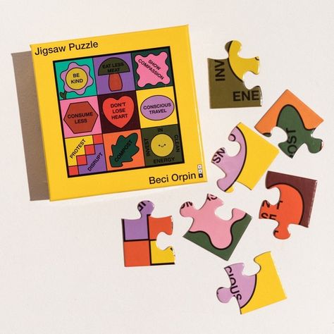 Makers’ Mrkt on Instagram: “For big kids and little kids, the Don't Lose Heart puzzle by Melbourne local Beci Orpin is a large piece puzzle with small tips for…” Meat Illustration, Large Puzzle Pieces, Puzzle For Kids, Eat Less, Heart Puzzle, Puzzle Design, How To Eat Less, Geometric Designs