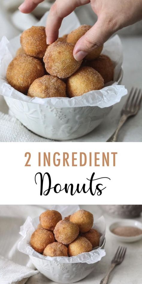 Doughnut Recipe Easy, 2 Ingredient Recipes, Easy Donuts, Homemade Donuts Recipe, Two Ingredient, Eggless Recipes, Kolaci I Torte, Homemade Donuts, Doughnut Recipe