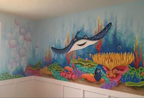 Finding Nemo Nursery, Nemo Nursery, Baby Nursery Murals, Finding Nemo Baby, Nemo Baby, Ocean Mural, Ocean Themed Bedroom, Ocean Themed Nursery, Wall Murals Diy