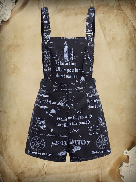 Black Casual Collar Sleeveless Woven Fabric Letter Overall Embellished Non-Stretch  Women Clothing Overall Romper, Cute Animal Quotes, Comfy Jumpsuits, Skeleton Print, Fabric Letters, Plus Size Jumpsuit, Style Noir, Overalls Women, Printed Rompers