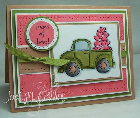 Stampin Up Loads Of Love Cards, Stampin Up Loads Of Love, Truck Cards, Car Cards, Valentine Card Crafts, Valentine Heart Card, Loads Of Love, Valentine Love Cards, Valentine Cards Handmade