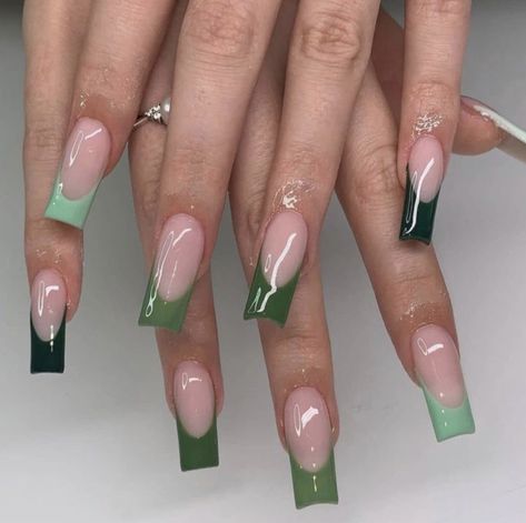 Nails Fire, Nails Long Acrylic, Green French Tip, Green Acrylic Nails, Green French, Black Acrylic Nails, Hippie Nails, French Tip Acrylic Nails, French Acrylic Nails