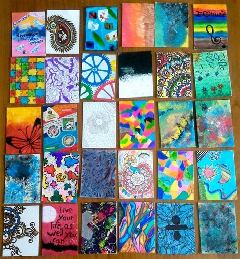 Artist Trading Cards 2018 from Italy Artists Trading Cards, Art Trading Cards Ideas, Artist Trading Cards Inspiration, Scribble Journal, Painting Playing Cards Ideas, Diy Trading Cards, Artist Trading Cards Ideas, Atc Cards Ideas, Trading Card Ideas