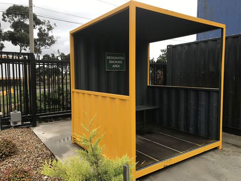 Many companies face difficulty in accommodating their smoking employees. This portable smoking shelter unit solved some OHS issues, kept the smokers happy and helped reduced butt littering. Shop Building Plans, Security Booth, Shipping Container Sheds, Shipping Container Conversions, Handmade Furniture Design, Gate Wall Design, Used Shipping Containers, Container Conversions, Cafe Shop Design