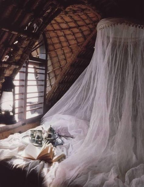 So beautiful and mysterious.  I want one of these fancy mosquito nets for my bed someday.  Thinking of cool summer nights (up here in Wisconsin those exist) with crickets chirping outside the windows and a breeze from the back yard... Room Deco, Canopy Bed, In The Room, Cozy Room, Boho Home, Bohemian Home, Dream Bedroom, My New Room, The Room