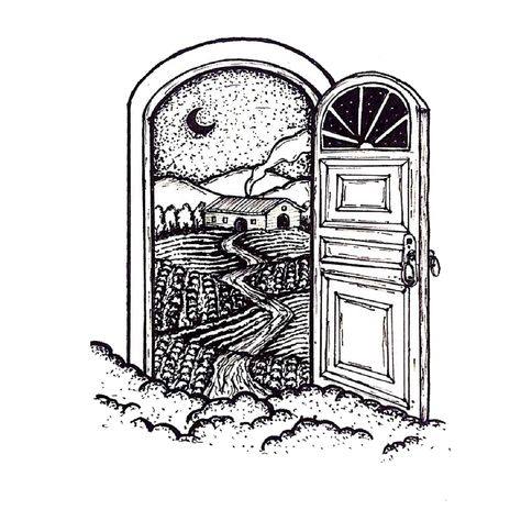 Discovering what is behind the door Vineyard Illustration, Birthday Gifts For Boyfriend Diy, Madhubani Art, Book Tattoo, Open Door, Ink Sketch, Black And White Drawing, Pen Art, Cool Art Drawings