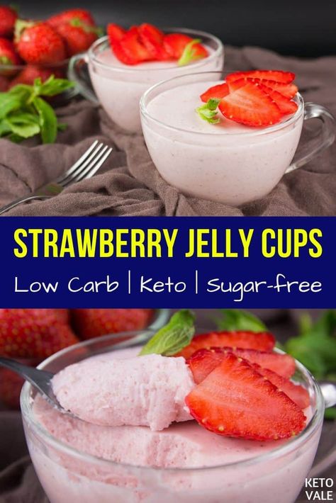 Looking for a keto-friendly dessert? Try this Strawberry Creamy Jelly Cups #ketodessert #ketojellycups #jelly #lowcarbdessert #sugarfreedessert Keto Jelly Dessert, Jelly And Yoghurt Dessert, Jelly Recipes Desserts, Healthy Jelly, Sugar Free Desserts Easy, Yogurt Benefits, Strawberry Things, Low Fat Desserts, Jelly Desserts