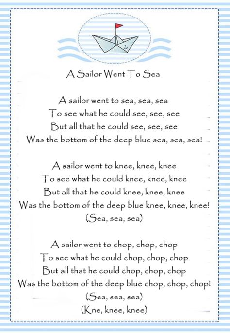 A Sailor Went To Sea Boat Songs For Preschool, A Sailor Went To Sea Song, Ocean Songs For Preschool, A Sailor Went To Sea Activities, Pirate Storytime, Pirate Preschool, Pirate Week, Pirate Songs, Clapping Games