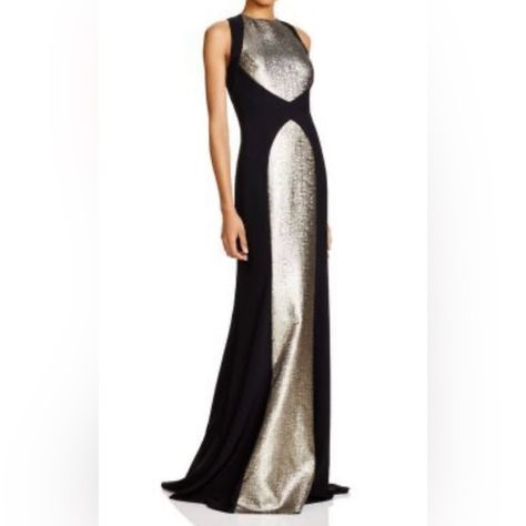 Carmen Marc Valvo Gown size 6. Black/Gold with open back. Slytherin Style, White Evening Gowns, Featuring Dress, White Evening Dress, Color Block Dress, Chic Gowns, Carmen Marc Valvo, Red Carpet Ready, Formal Dresses Gowns