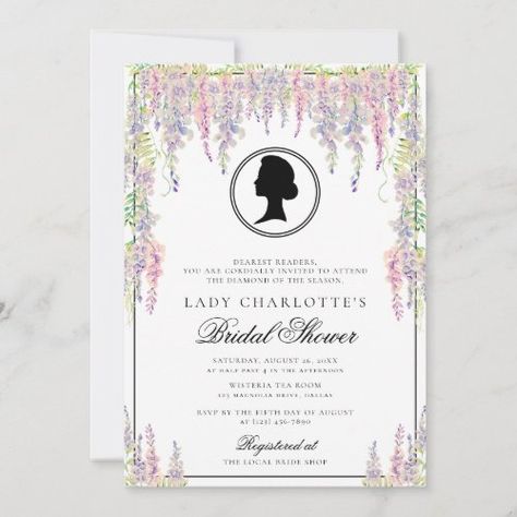 $3.08 | Floral Elegant Bridgerton Bridal Shower #bridal shower, bridgerton theme, floral, elegant calligraphy script, purple blush pink, watercolor, wisteria, regency, victorian, vintage Victorian Wedding Invitations, Bridgerton Theme, Daughter Best Friend, Purple Blush, Elegant Bridal Shower, Bridal Shower Invitations Templates, Sophisticated Bride, Elegant Calligraphy, Victorian Wedding