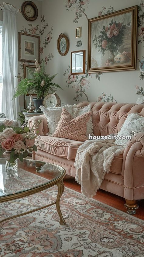 Personal Artwork in Coquette Aesthetic Rooms Granny Decor, English Decoration, Mint Green Room, Green Room Design, Coquette Aesthetic Room, Feminine Interior, Salas Living Room, Aesthetic Room Ideas, Shabby Chic Living