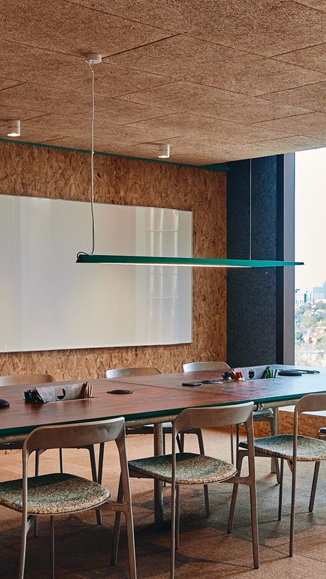 Today Design Workspace by Studio Edwards is meticulously shaped to foster collaboration through a sustainable approach. Fold pendant in a custom finish is suspended in meeting rooms and the workspace also features Pulse, Palla 300, Zinco track light and O-lamp throughout. —⁠ Client @todaydes Design by @studio_edwards Captured by Peter Bennetts Design Workspace, Sliding Door Panels, Office Block, Studio Chairs, Australian Interior Design, Treated Timber, Interior Design Awards, Timber Beams, Collaboration Space