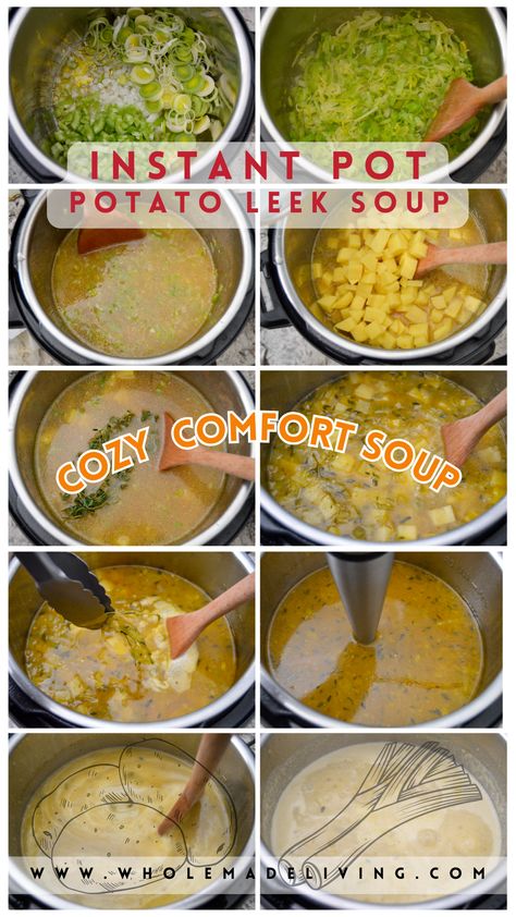 Indulge in this delectably cozy Instant Pot Potato Leek Soup! Perfectly pleasing for chilly nights, this easy-to-make rustic dish oozes comfort in every sip. Enjoy the heavenly blend of creamy potatoes and subtly sweet leeks, beautifully married in a rich, velvety soup. Get ready to savor the comfort and warm your soul with this all-time favorite recipe. Instant Pot Potato Leek Soup Recipes, Instant Pot Potato Leek Soup, Potato Leek Soup Instant Pot, Leek And Potato Recipes, Instant Pot Red Potatoes, Potato Leek Soup Recipe, Roasted Leeks, Leeks Soup Recipes, Stews Recipes