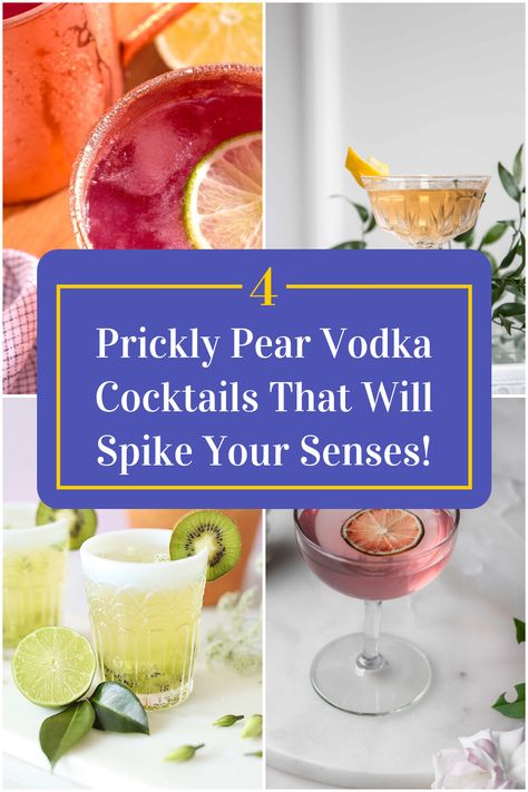 Collage of 4 prickly pear vodka cocktails. Prickly Pear Moscow Mule, Prickly Pear Vodka Recipes, Prickly Pear Vodka Drinks, Prickly Pear Drink Recipes, Prickly Pear Cocktail Recipes, Prickly Pear Drinks, Pear Drink Recipes, Prickly Pear Cocktail, Pear Vodka Drinks