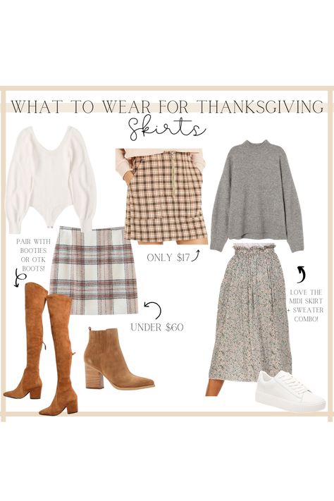 Outfit Pleated Skirt, Thanksgiving Skirt, What To Wear For Thanksgiving, Thanksgiving Holiday, Suede Skirt, Thanksgiving Outfit, Midi Skirts, Fall Style, Plaid Skirts