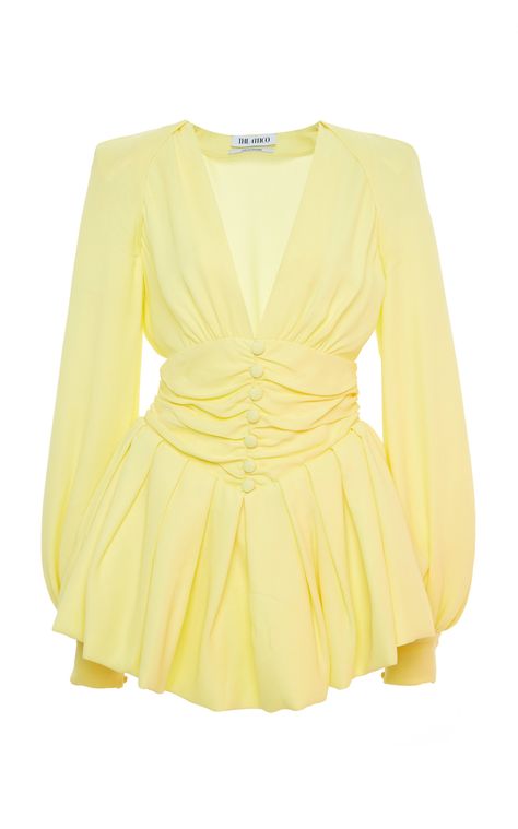 The Attico Dress, Look Retro, The Attico, Mode Kpop, Bishop Sleeve, Decorative Buttons, Long Puff Sleeves, Stage Outfits, Pale Yellow