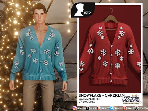 The Sims Resource - Snowflake (Cardigan) Sims 4 Christmas Cc Clothes Male, Ts4 Clothes, Sims 4 Toddler, Los Sims, Sims 4 Collections, Bear Outfits, Long Tee, Cc Sims, Sims 4 Clothing