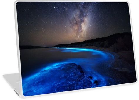 Form-fitting removable vinyl laptop decal with scratch resistant backing. Vibrant edge-to-edge prints. Available for Macbook Air 11 & 13, Macbook Pro 13 & 15, Macbook Pro Retina 13 & 15, 13" & 15" PC laptops. Bioluminescent Phytoplankton glowing in the waters of southern Tasmania under the rising Milky Way. Sea Sparkle, Tasmania Australia, Tasmania, Milky Way, Laptop Skin, Go Green, Nature Lover, Transformers, Sale Poster